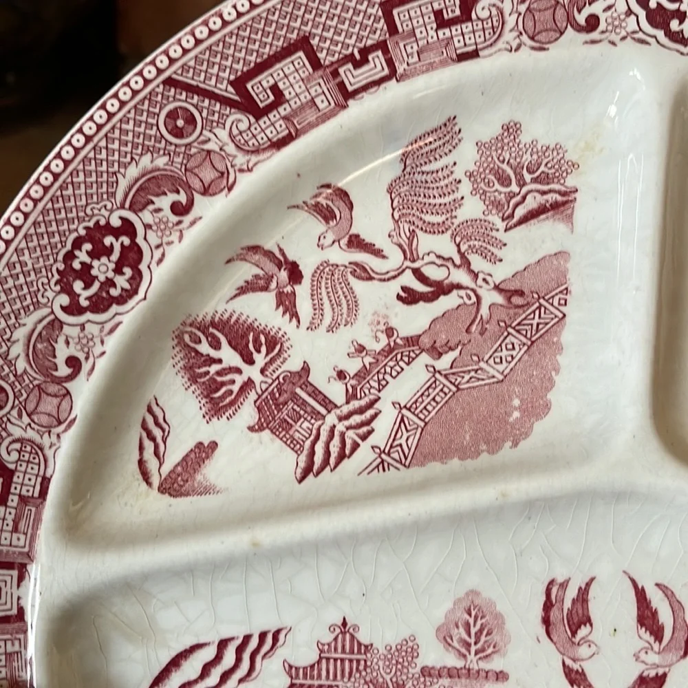 Vtg Willow Red Divided Grill Plates Made in Holland Set of 2